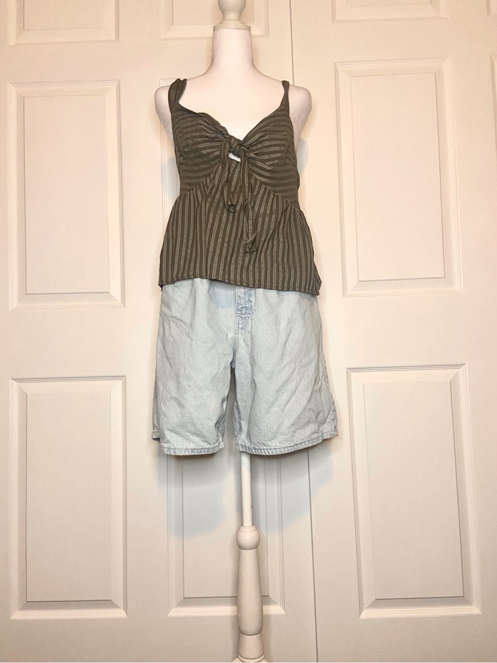 Y2K Grey Striped 100% Cotton Babydoll Tank